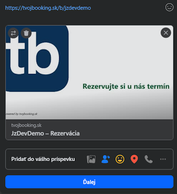 Ukážka zdieľania na Facebooku