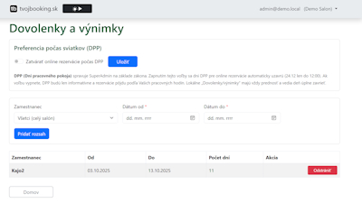 Evidencia dovoleniek a výnimiek