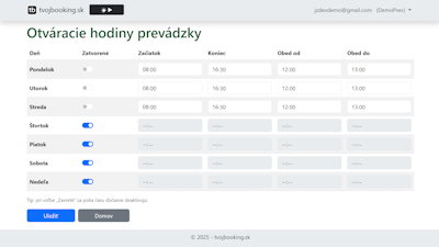 Nastavenie otváracích hodín