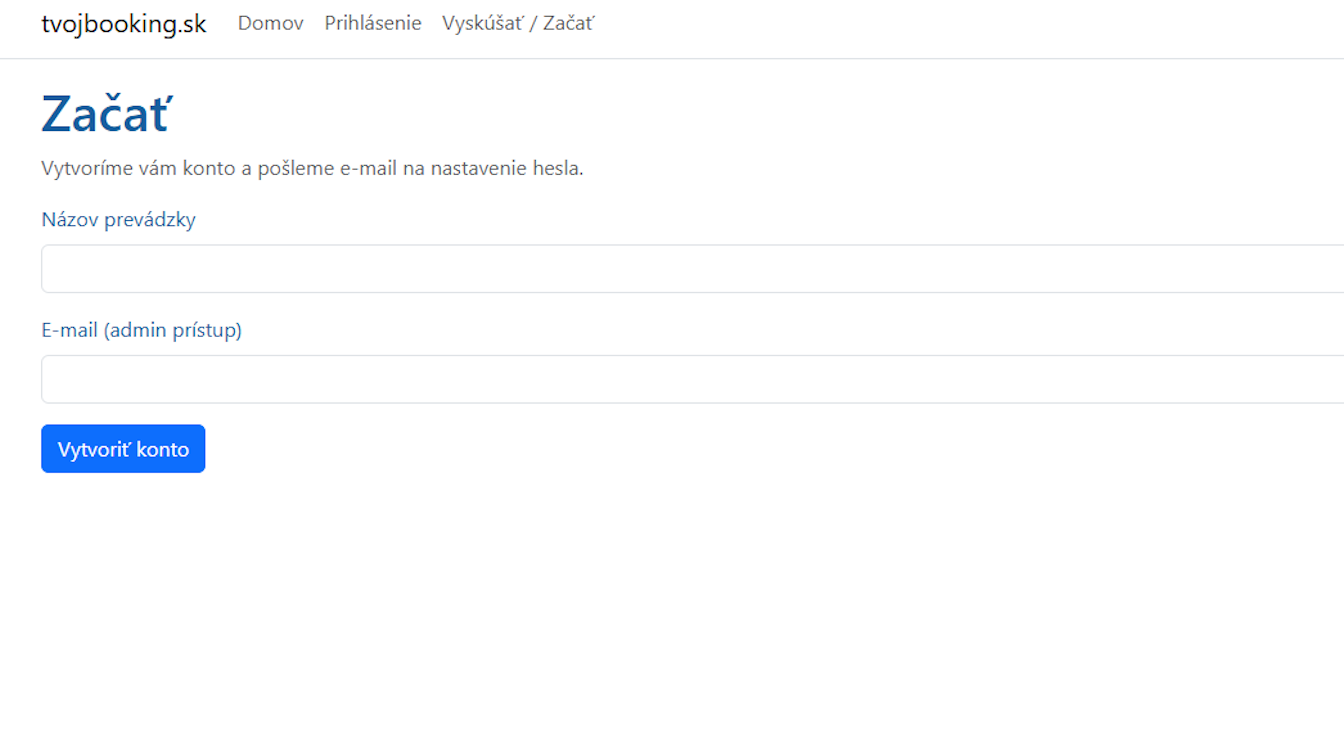 Formulár registrácie prevádzky