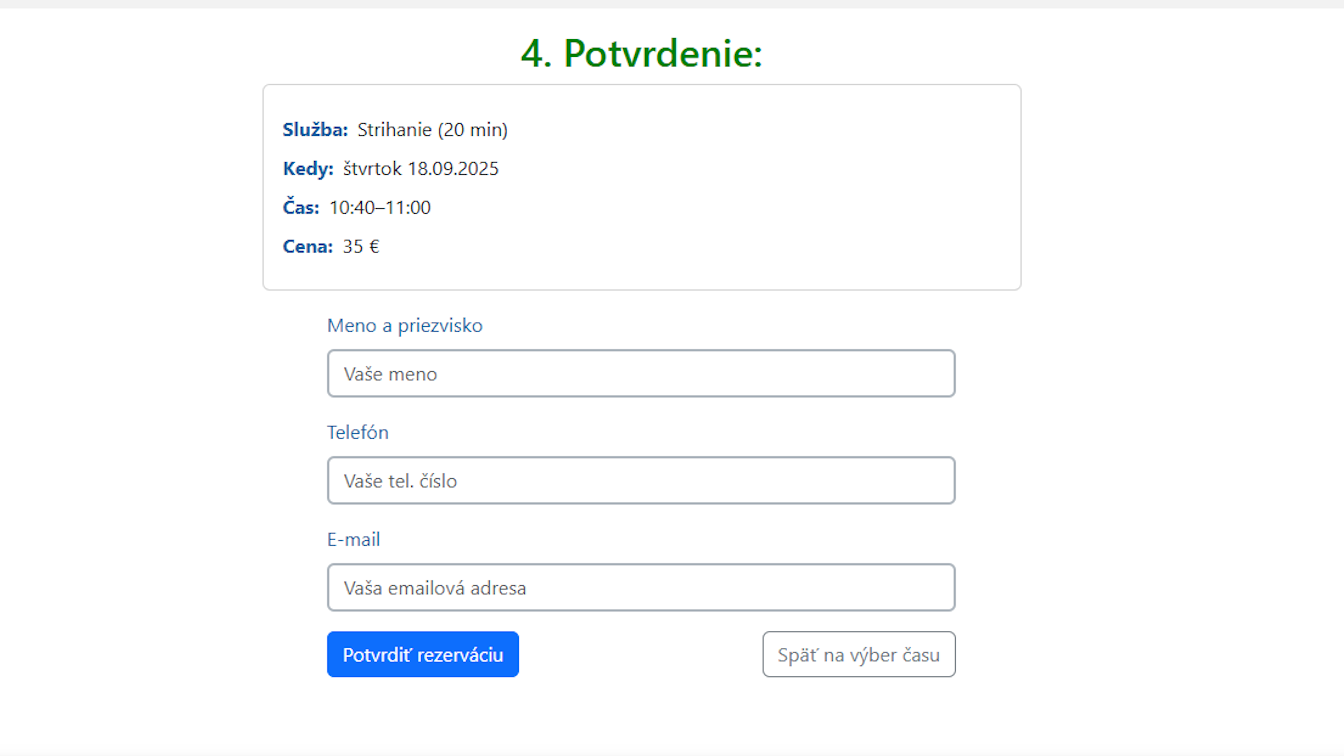 Formulár údajov zákazníka