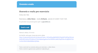 Overenie e-mailu pri rezervácii