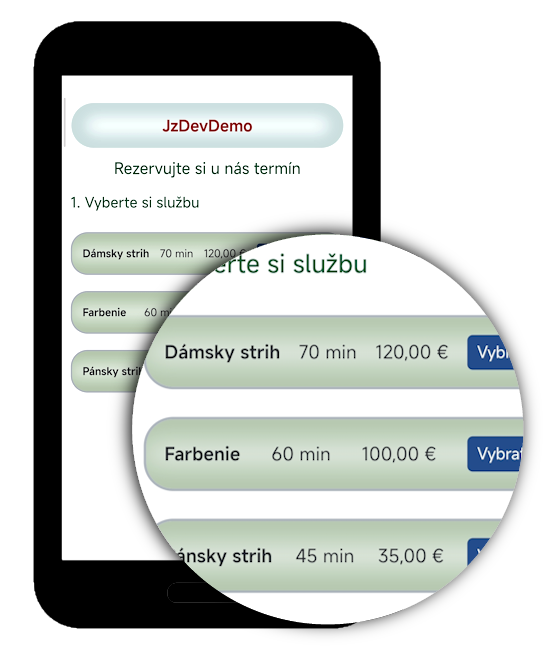 Ukážka rezervačného widgetu TvojBooking na mobile